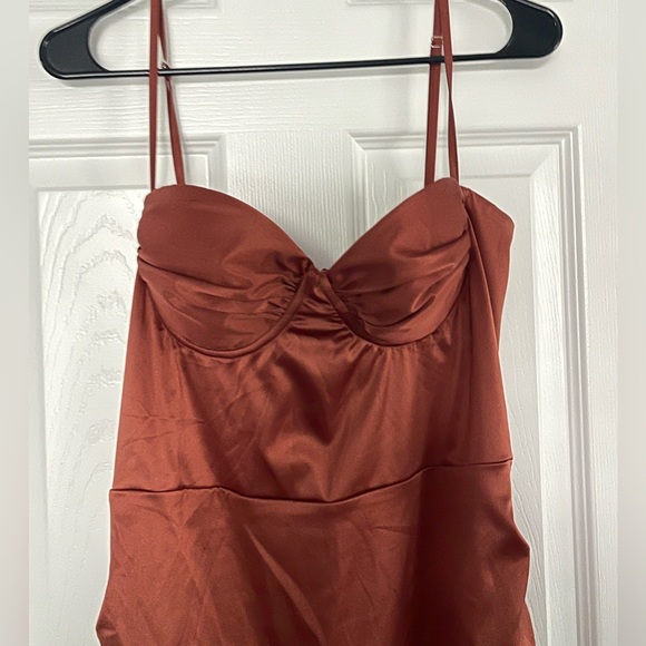 Bronze Spaghetti Strap Slit Cocktail Dress size 8-10 - Picture 3 of 6